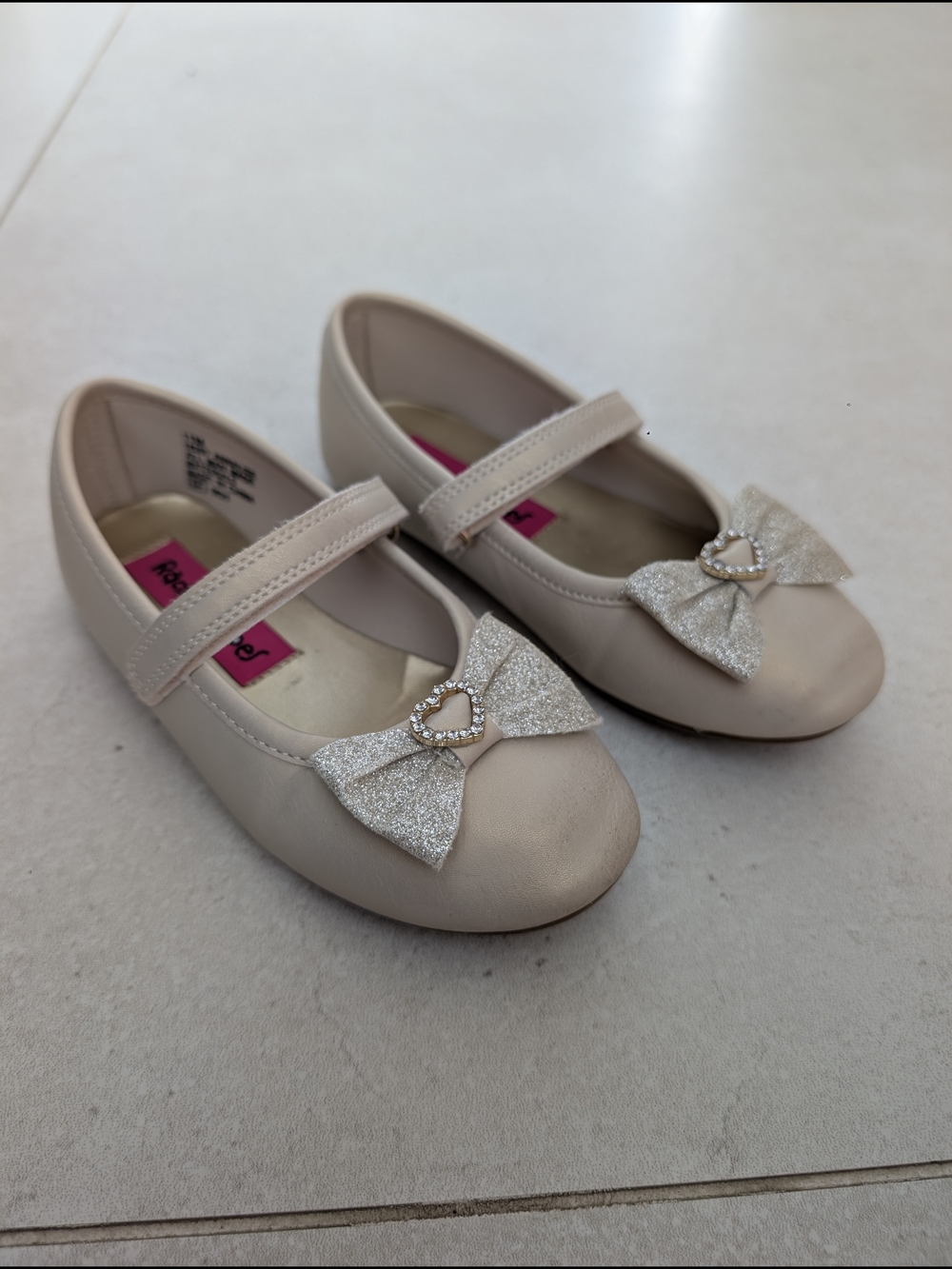 Betsey Johnson Ivory Glitter Bow Heart Mary Jane Shoes